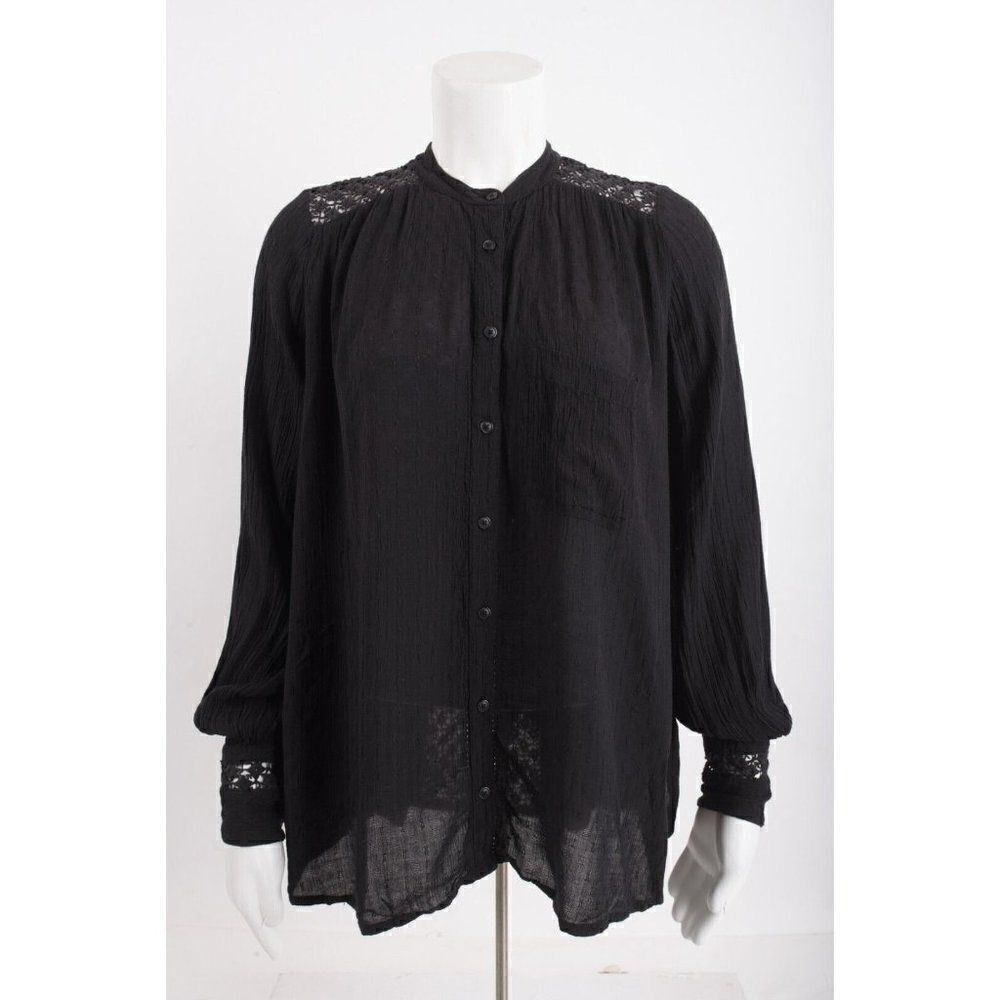 Free People Womans Blouse Shirt Top Size XS Black Crochet Back Button front